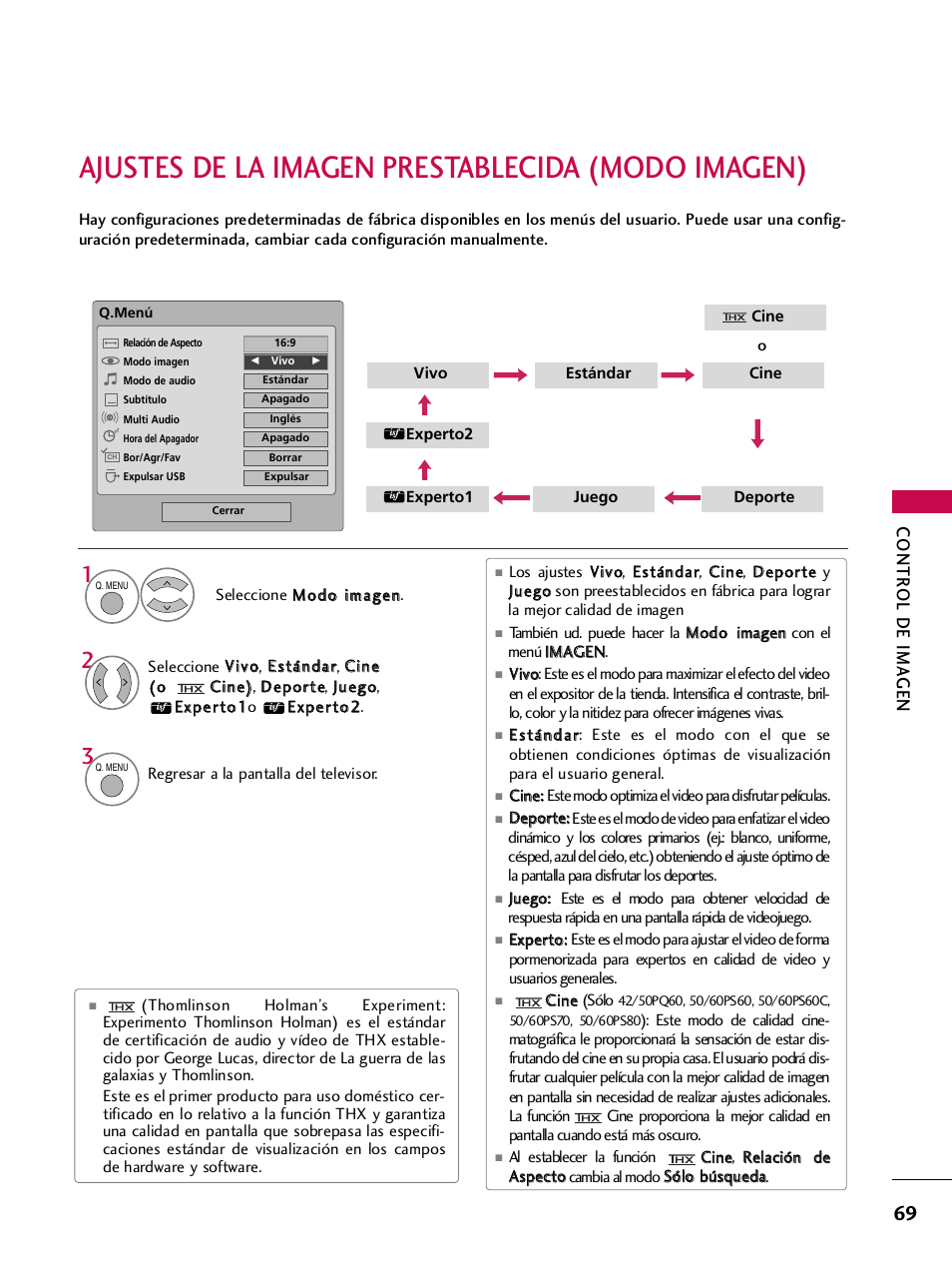Ajustes de la imagen prestablecida (modo imagen), Contr ol de ima gen | LG 42PQ30C User Manual | Page 319 / 371