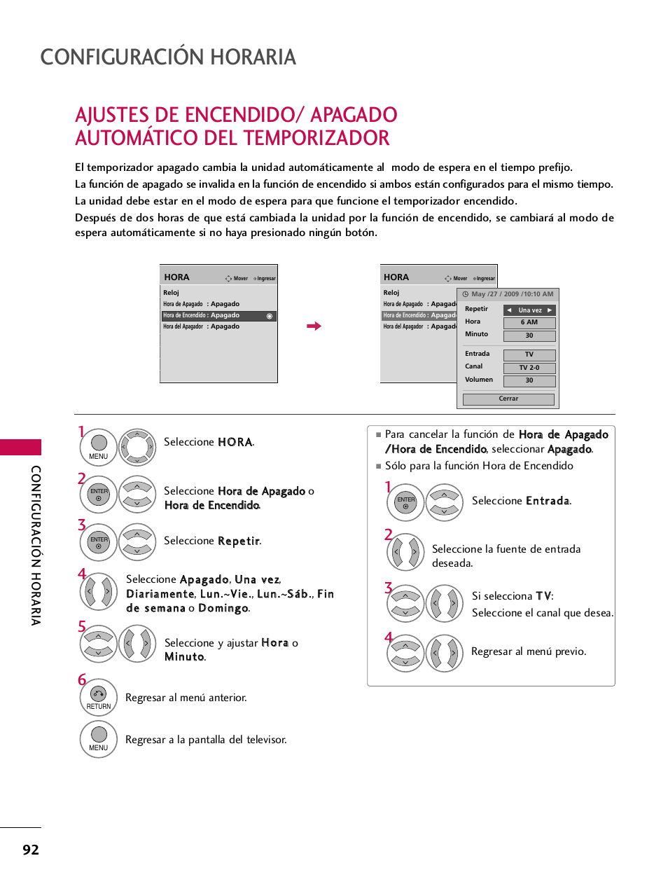 Configuración horaria, Configur a ción hor aria | LG 42PQ30C User Manual | Page 342 / 371