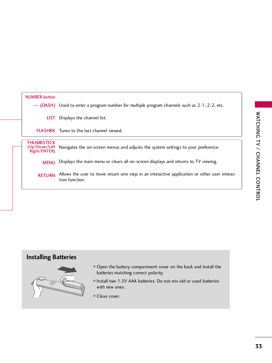 Installing batteries | LG 42PQ30C User Manual | Page 37 / 371