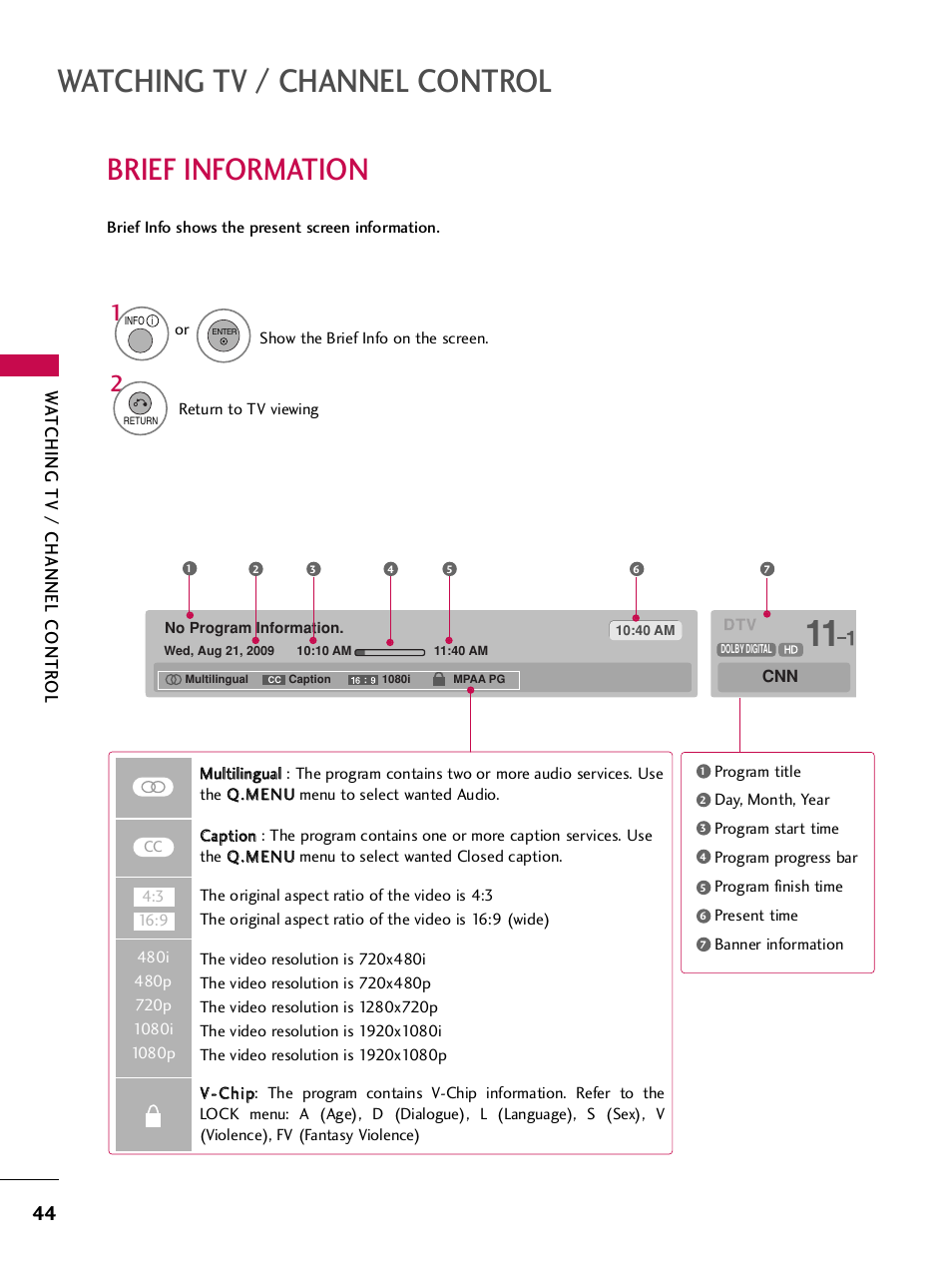 Brief information, Watching tv / channel control, Wa tching tv / channel contr ol | LG 42PQ30C User Manual | Page 48 / 371