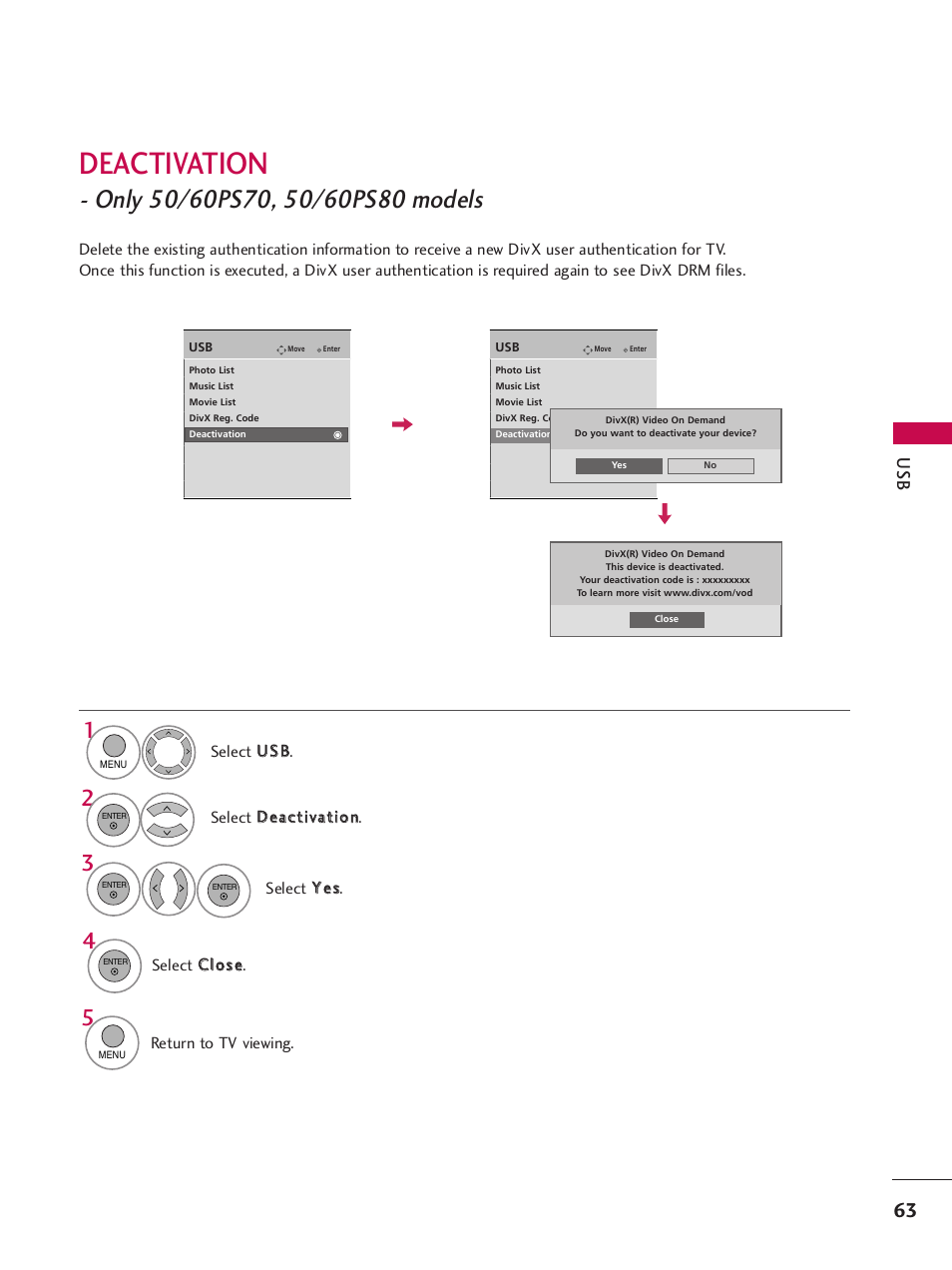 Deactivation | LG 42PQ30C User Manual | Page 67 / 371