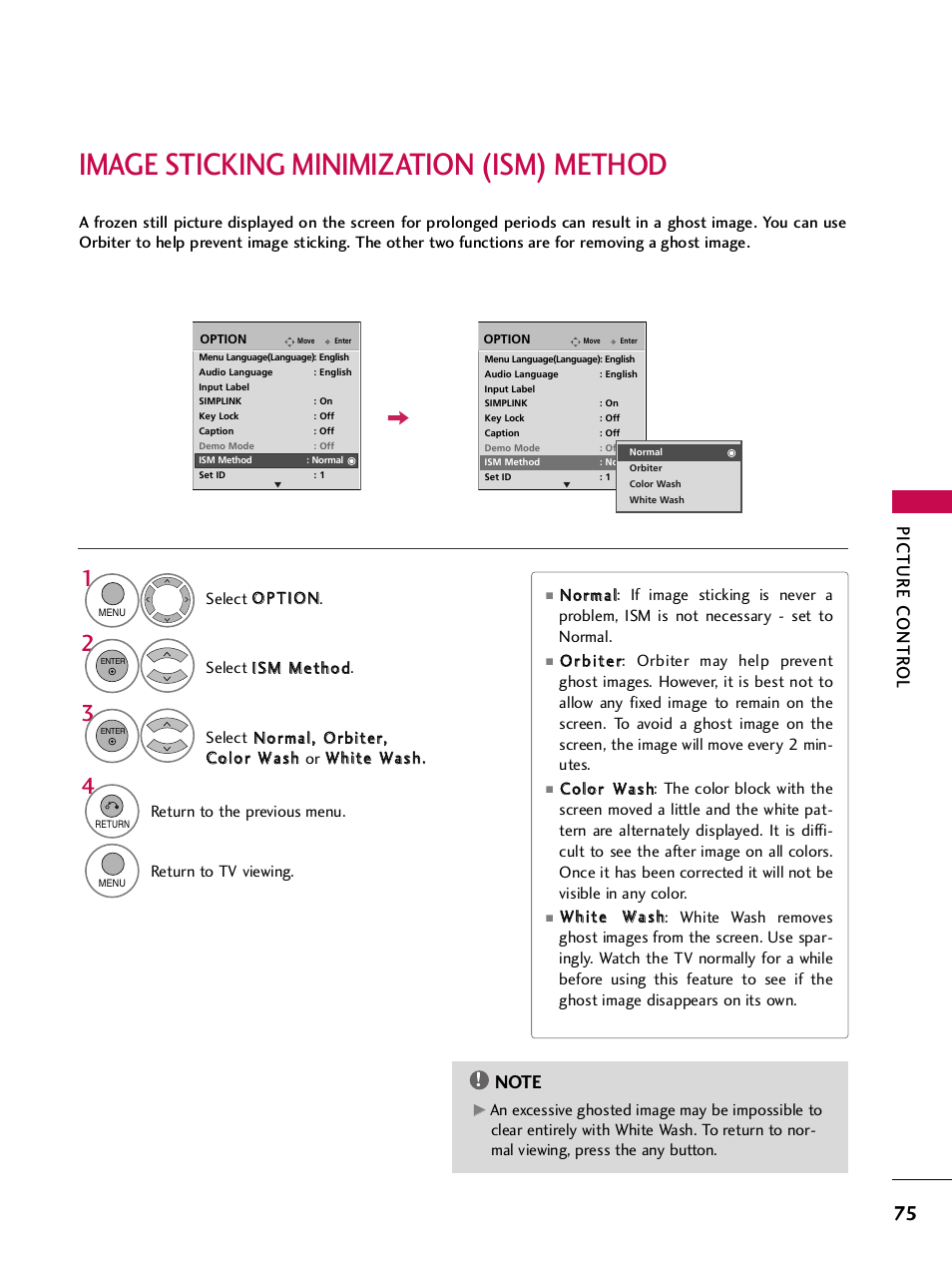 Image sticking minimization (ism) method, Picture contr ol | LG 42PQ30C User Manual | Page 79 / 371