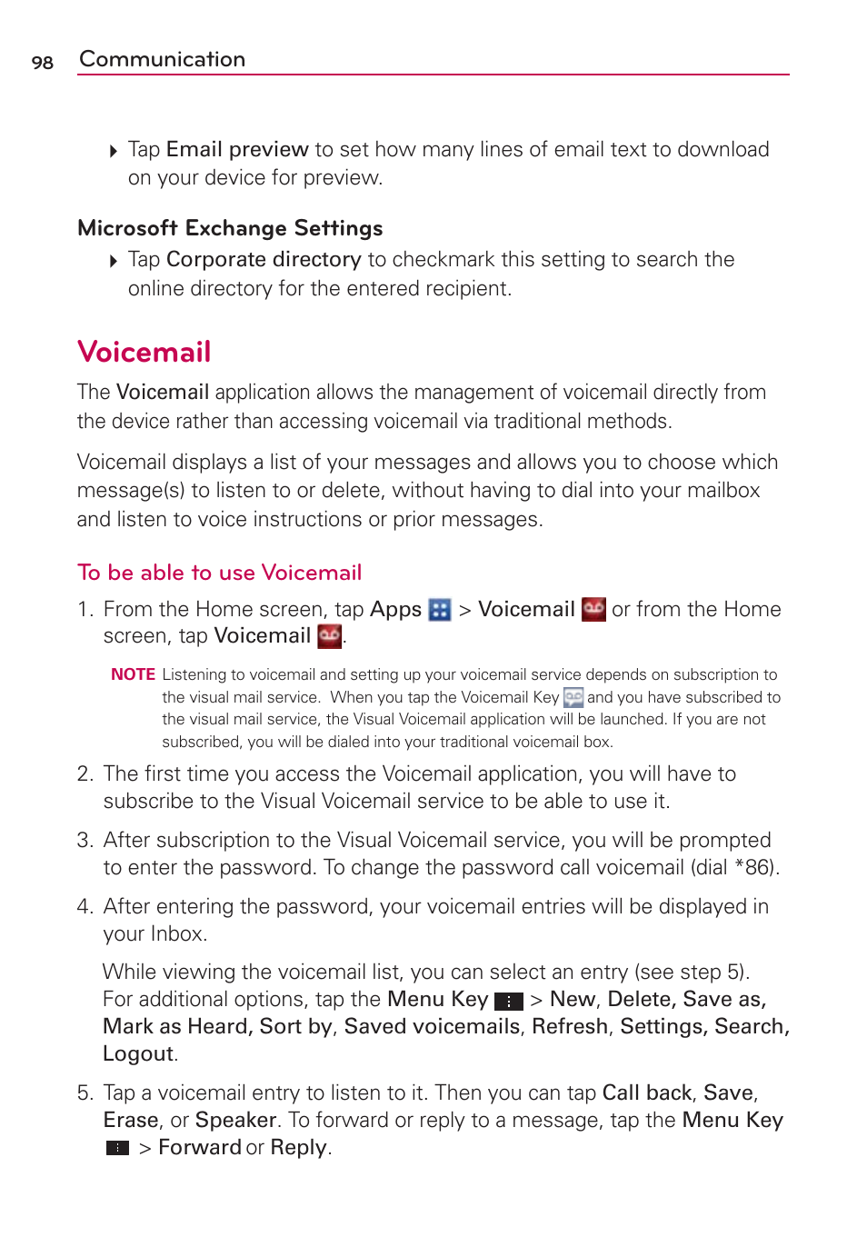 Voicemail | LG VS930 User Manual | Page 100 / 198