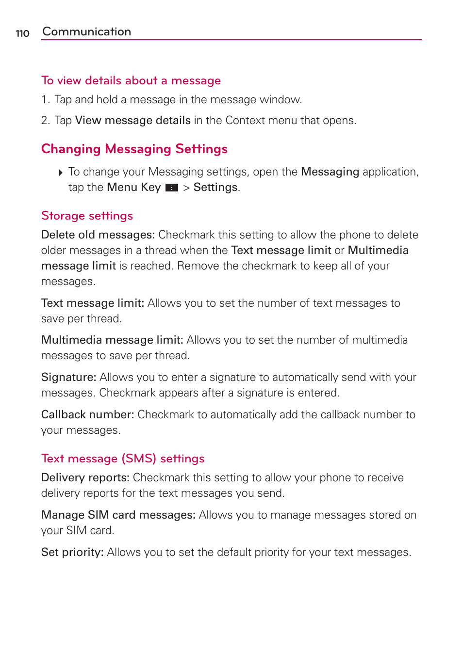 Changing messaging settings | LG VS930 User Manual | Page 112 / 198