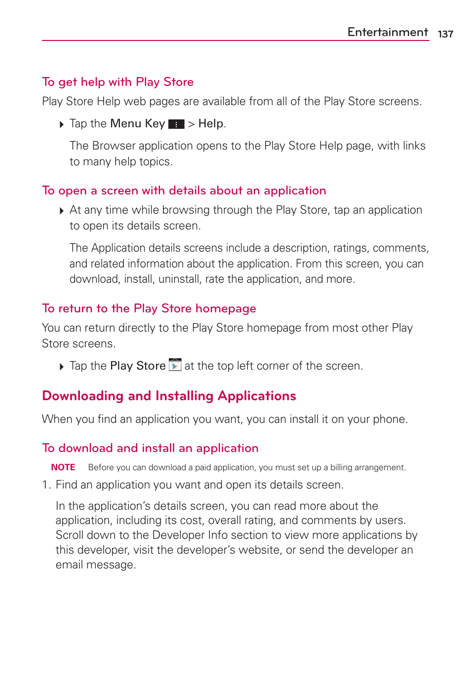 Downloading and installing applications | LG VS930 User Manual | Page 139 / 198