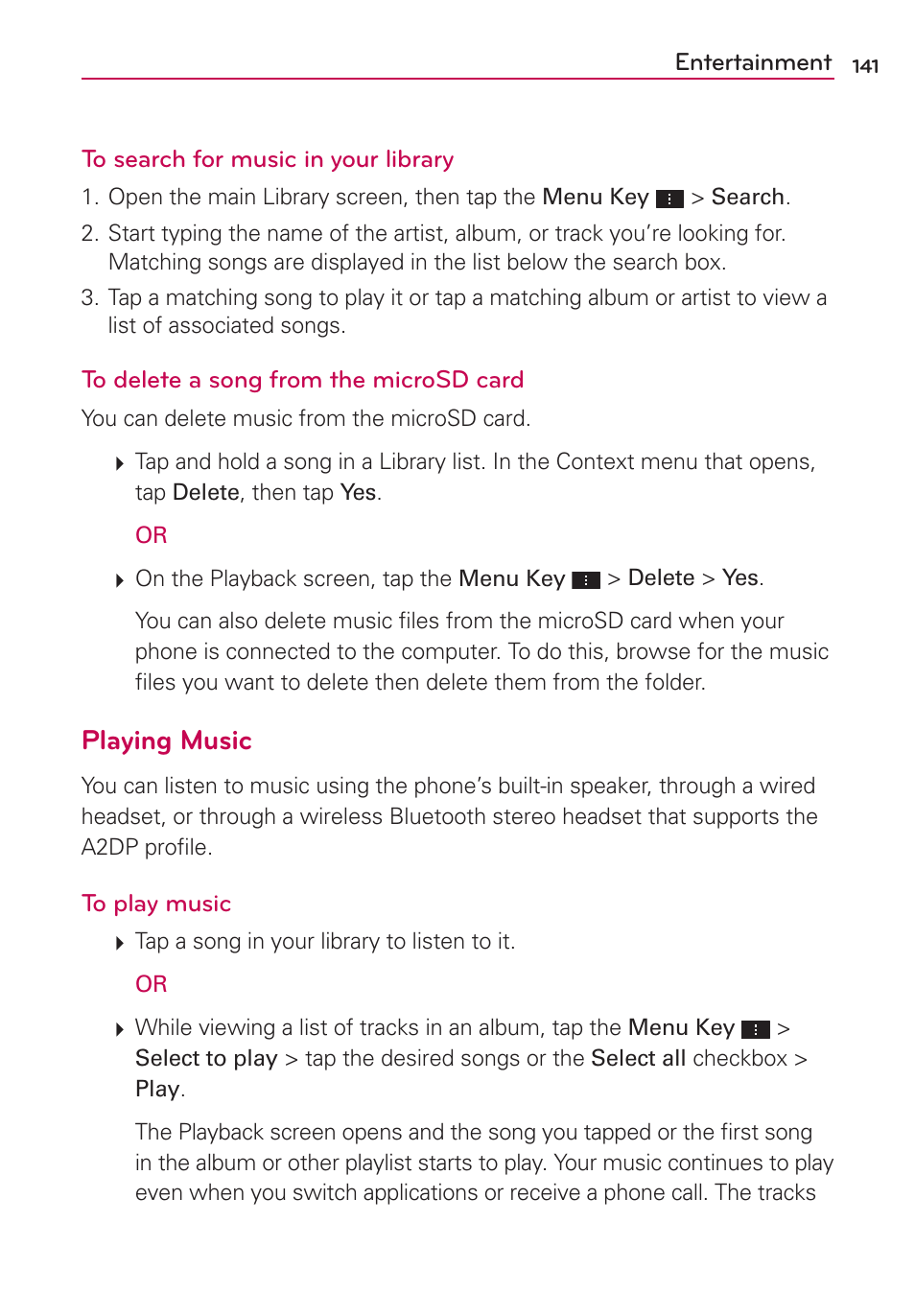 Playing music | LG VS930 User Manual | Page 143 / 198