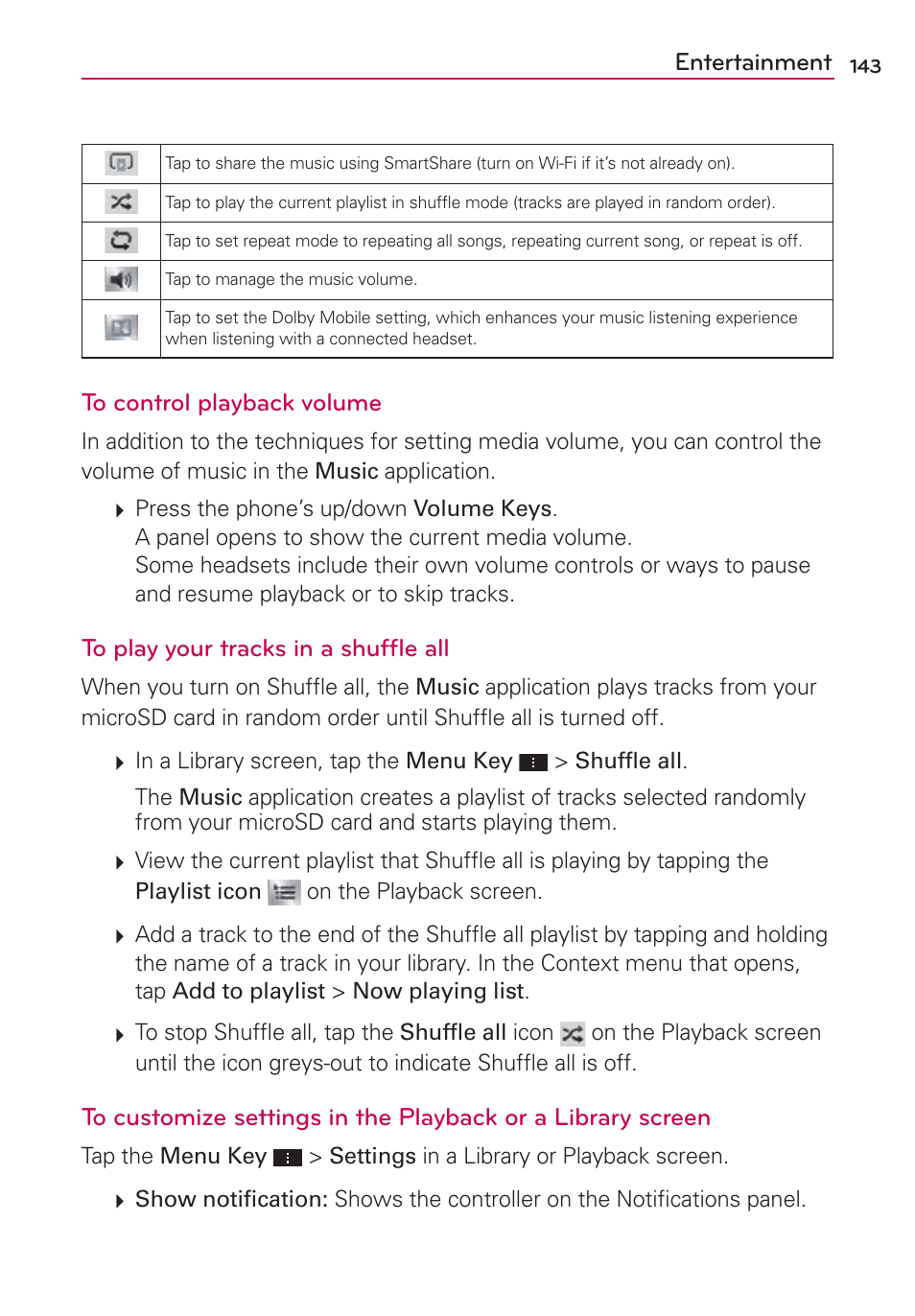 Entertainment | LG VS930 User Manual | Page 145 / 198