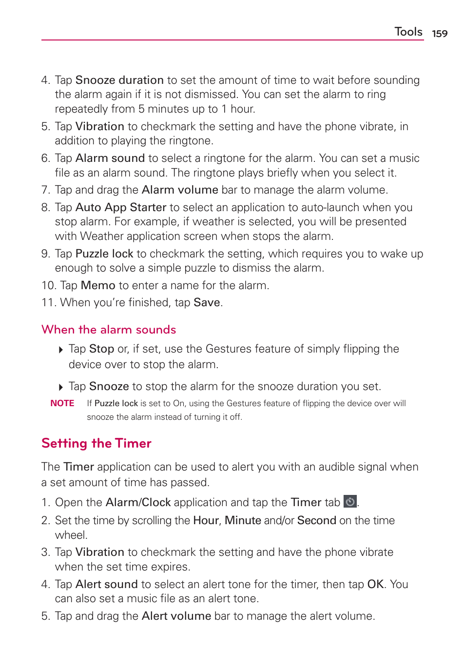 Setting the timer | LG VS930 User Manual | Page 161 / 198