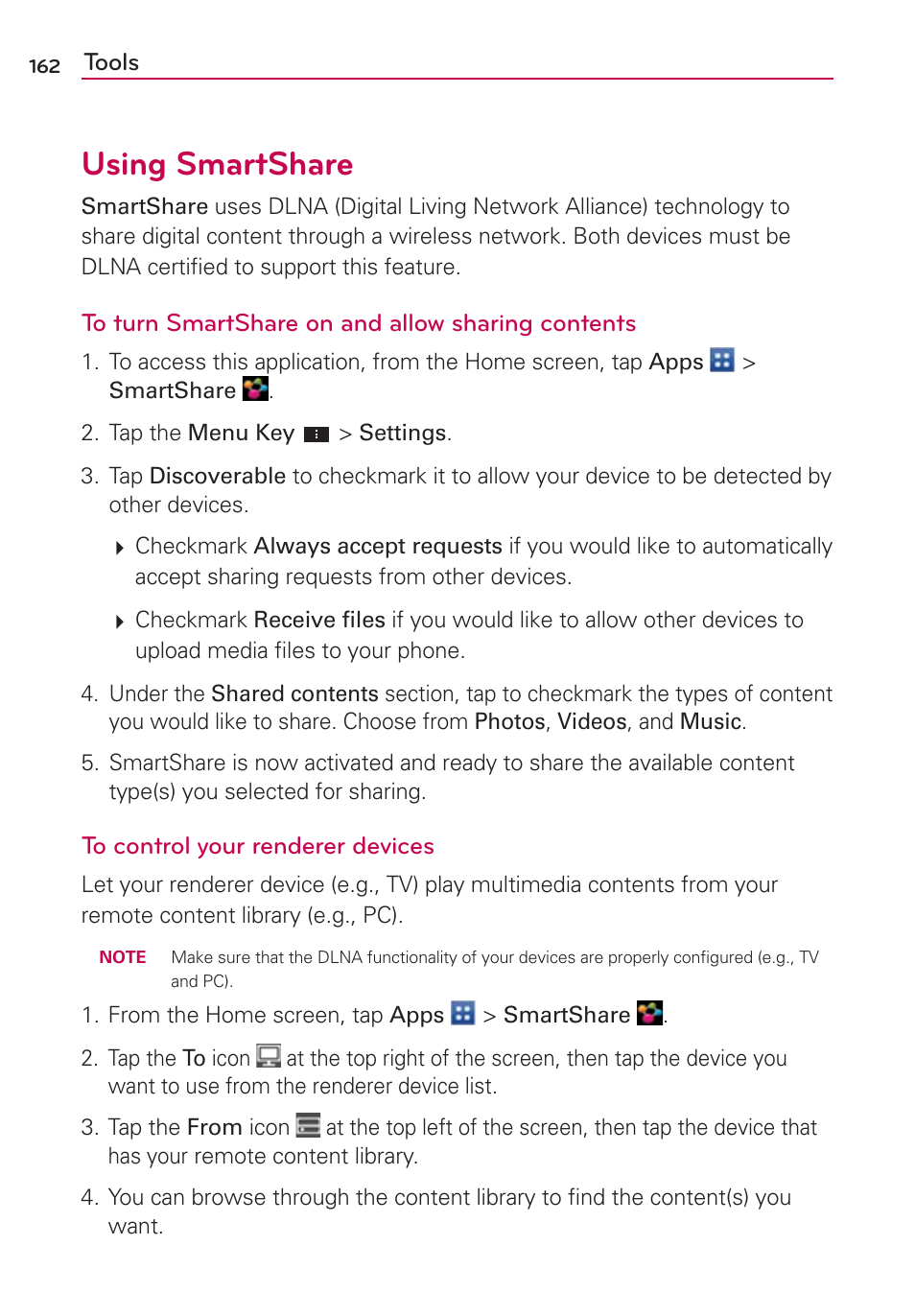 Using smartshare, 6tjoh4nbsu4ibsf | LG VS930 User Manual | Page 164 / 198