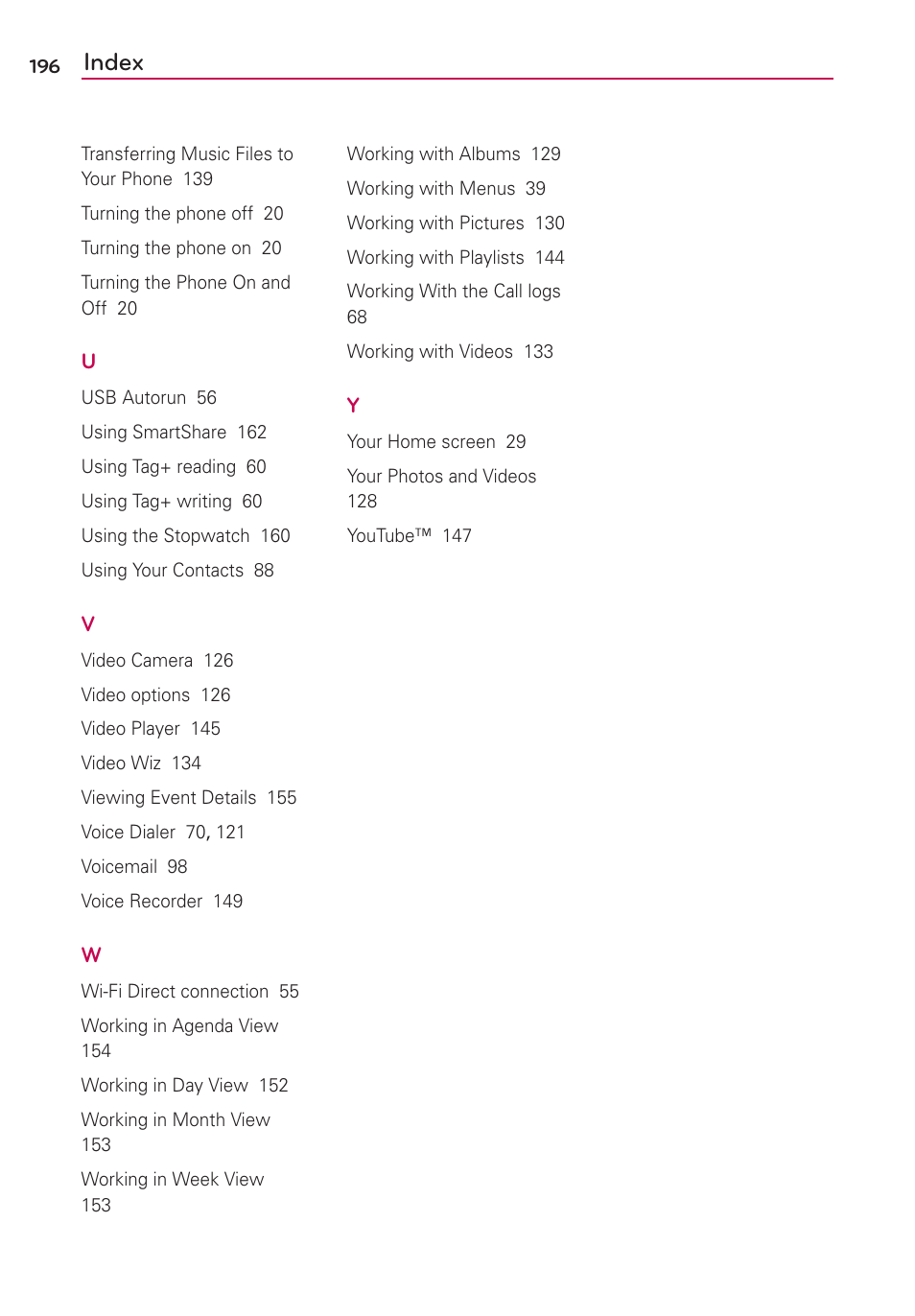Index | LG VS930 User Manual | Page 198 / 198