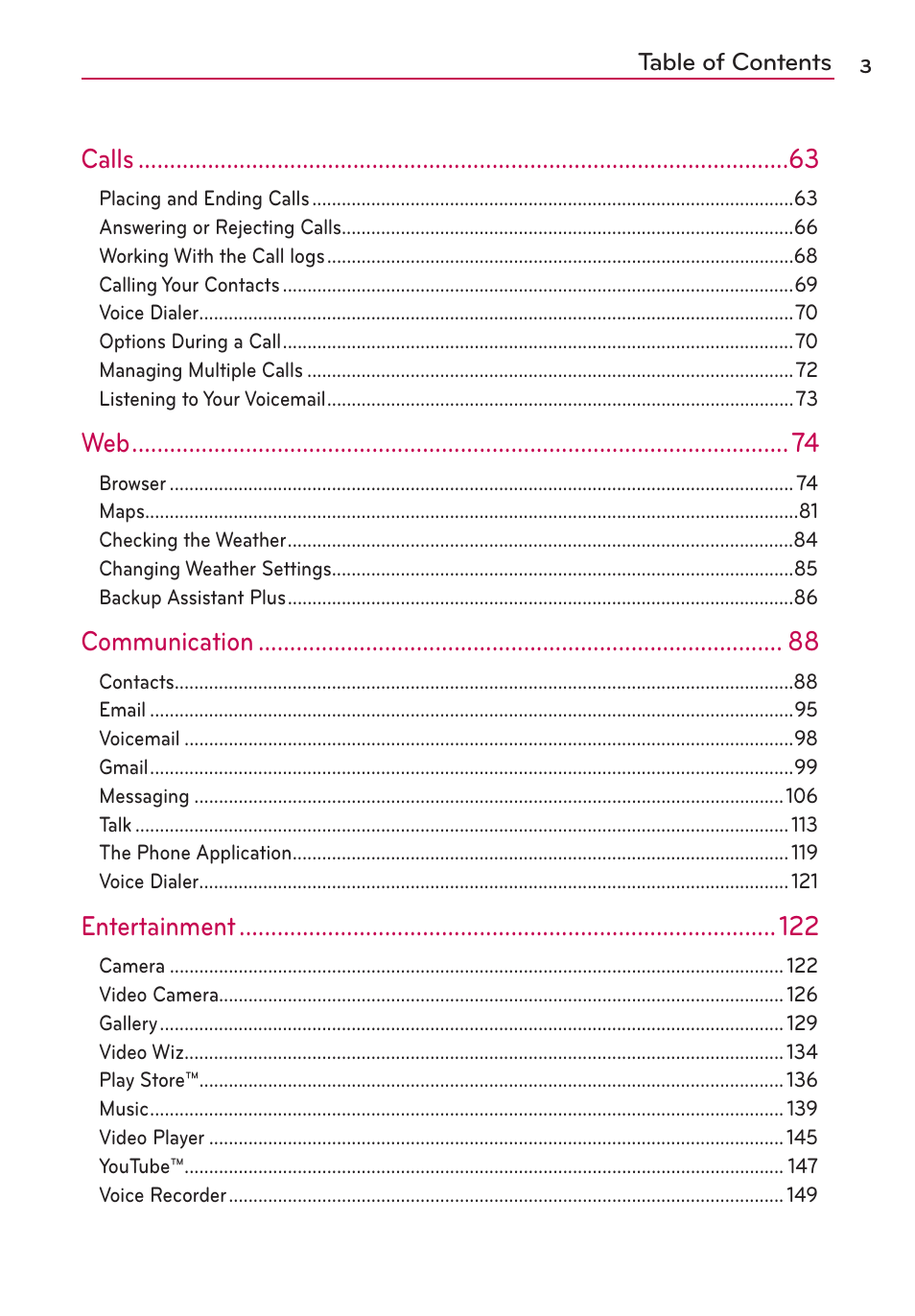 Calls, Communication, Entertainment | LG VS930 User Manual | Page 5 / 198