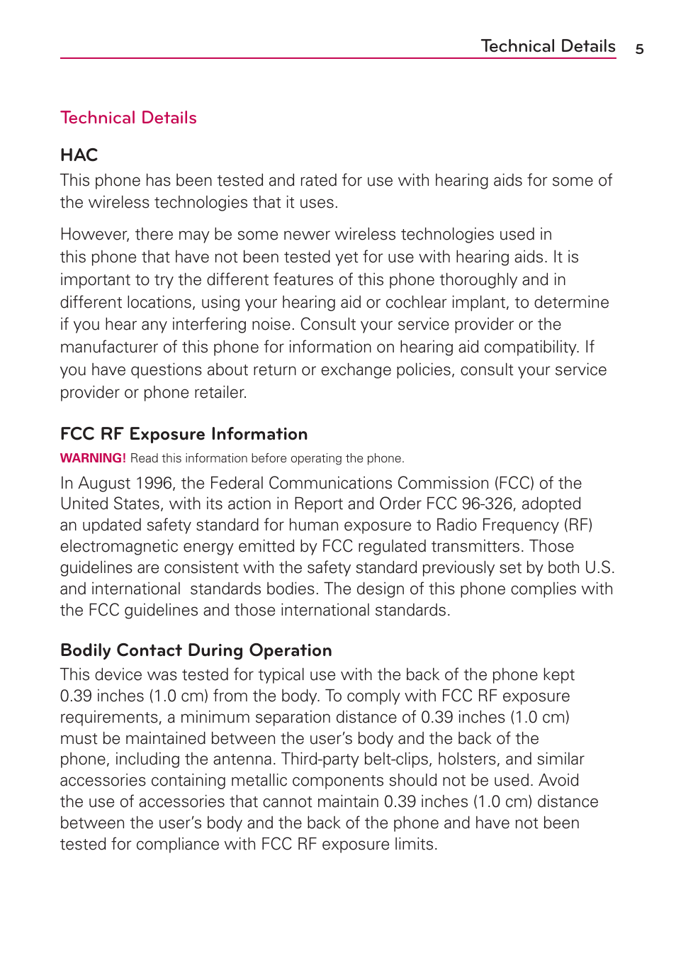 Technical details | LG VS930 User Manual | Page 7 / 198