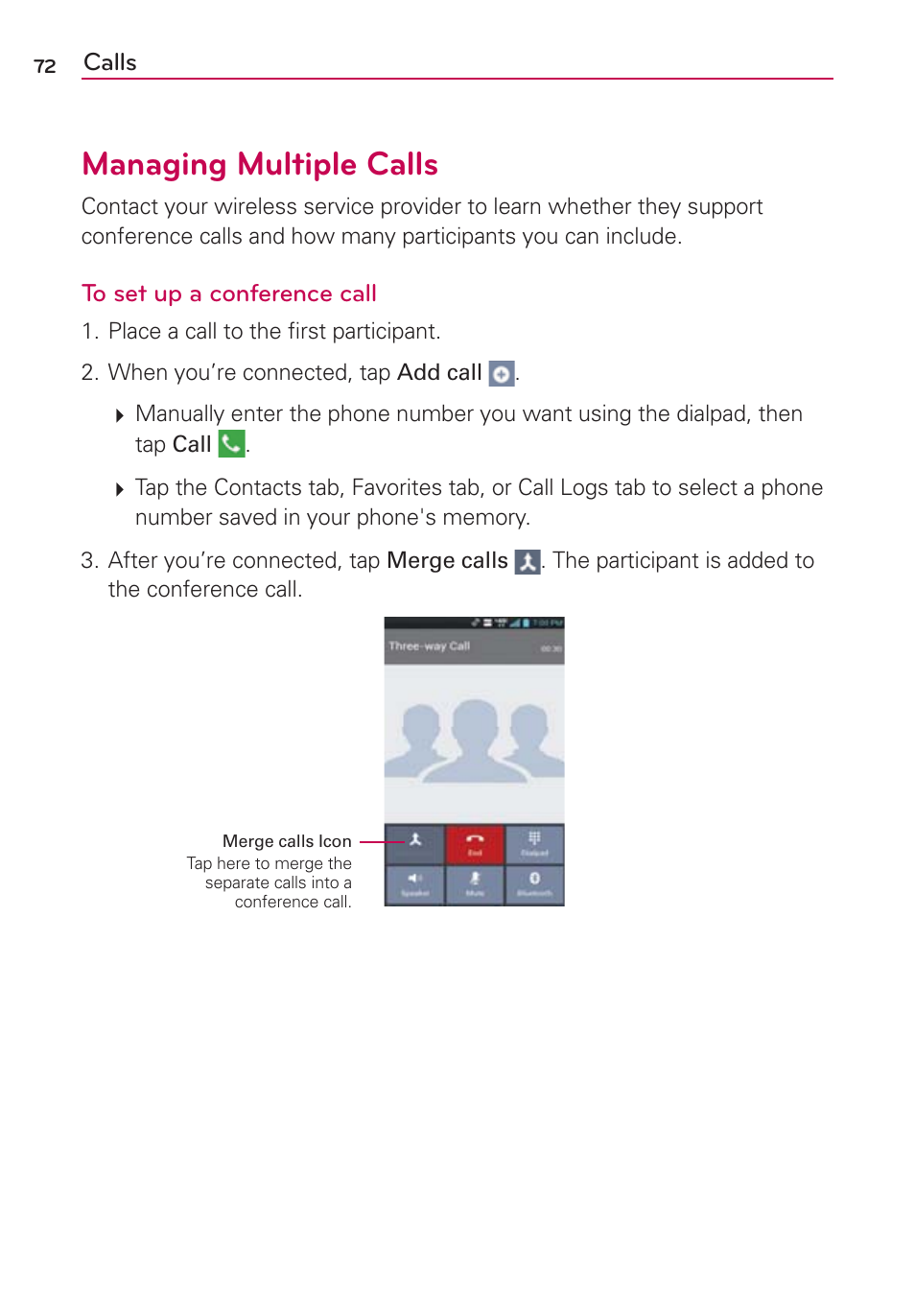 Managing multiple calls | LG VS930 User Manual | Page 74 / 198