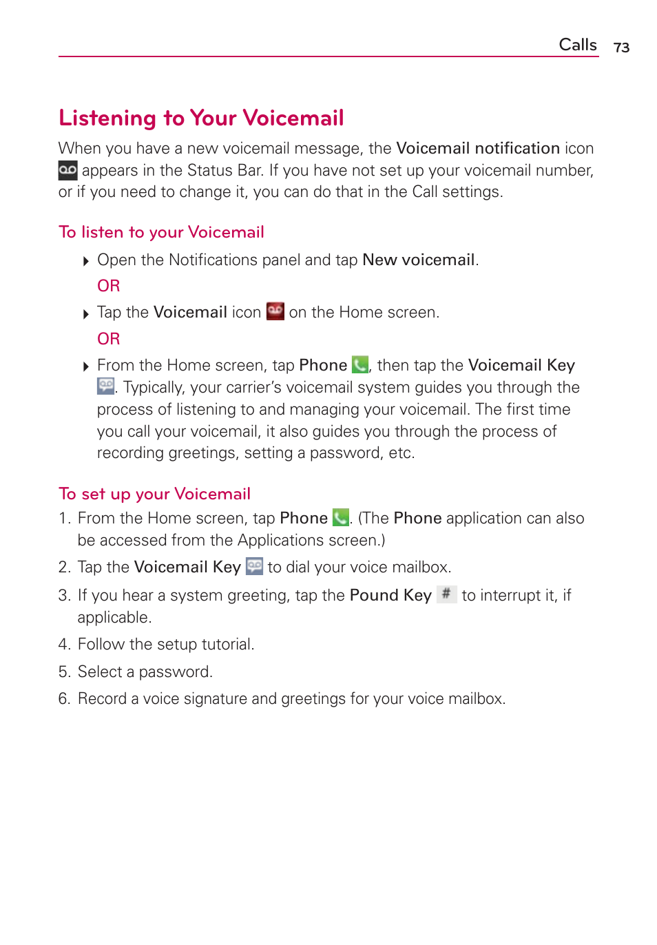 Listening to your voicemail, Jtufojohup:pvs7pjdfnbjm | LG VS930 User Manual | Page 75 / 198