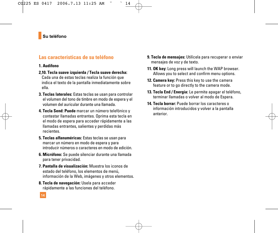 Las características de su teléfono | LG CG225 User Manual | Page 110 / 192