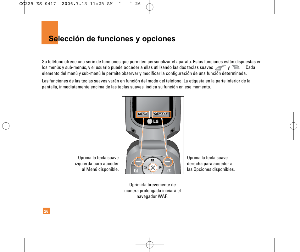 Selección de funciones y opciones | LG CG225 User Manual | Page 122 / 192