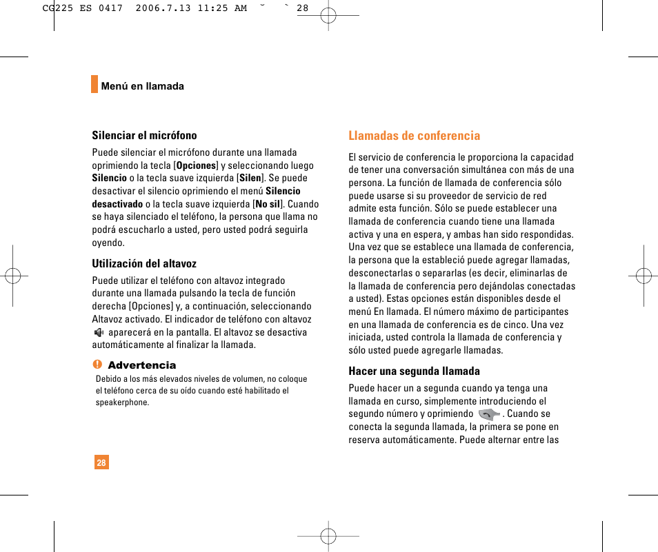 Llamadas de conferencia | LG CG225 User Manual | Page 124 / 192