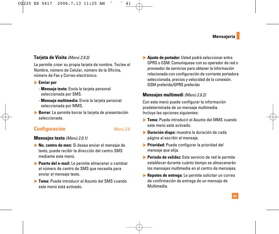 Configuración | LG CG225 User Manual | Page 137 / 192