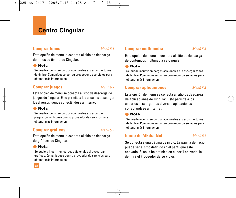 Centro cingular | LG CG225 User Manual | Page 144 / 192