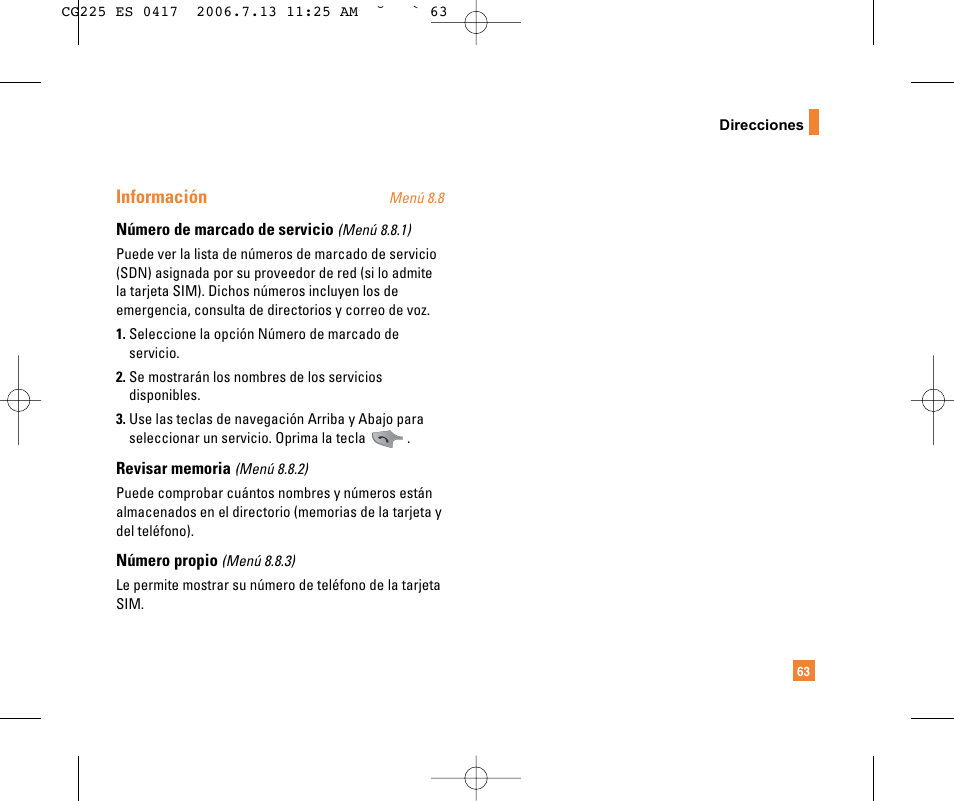 Información | LG CG225 User Manual | Page 159 / 192