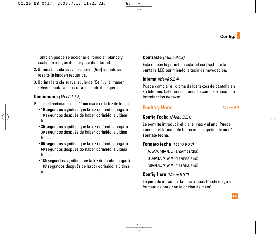 Fecha y hora | LG CG225 User Manual | Page 161 / 192