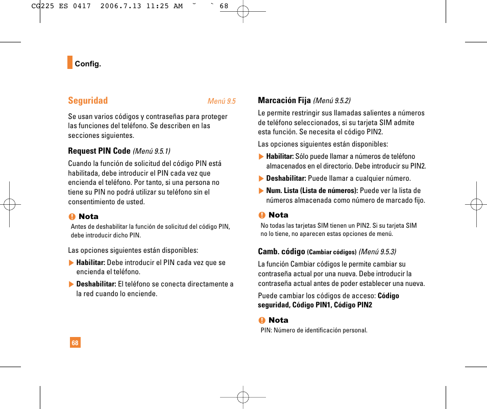 Seguridad | LG CG225 User Manual | Page 164 / 192