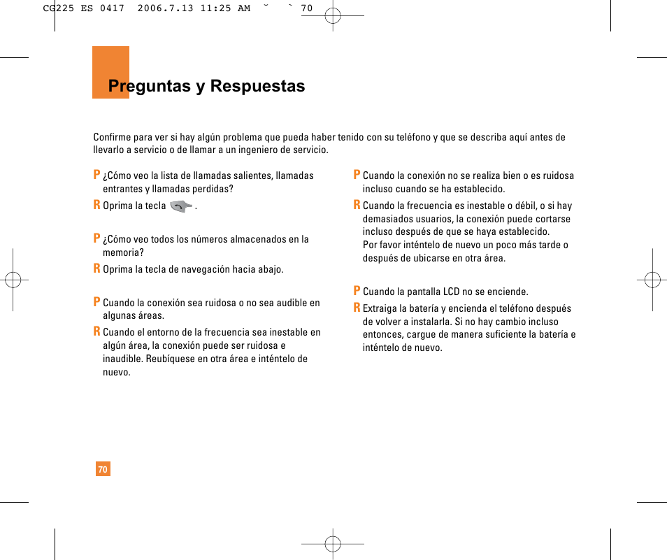 Preguntas y respuestas | LG CG225 User Manual | Page 166 / 192