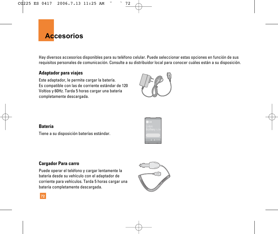 Accesorios | LG CG225 User Manual | Page 168 / 192