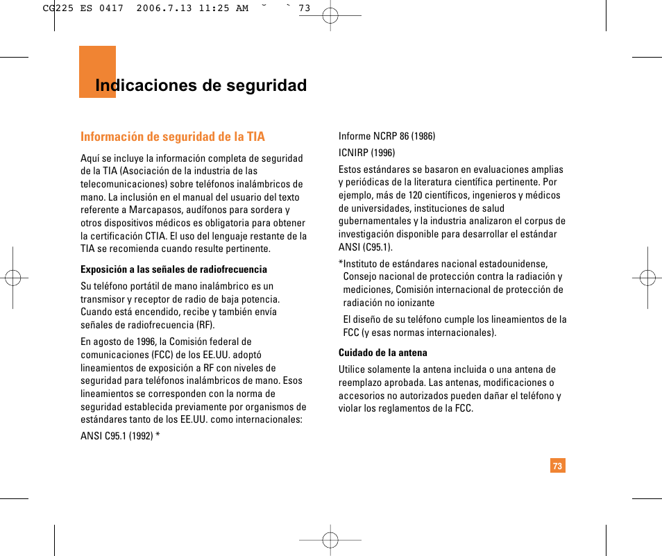 Indicaciones de seguridad | LG CG225 User Manual | Page 169 / 192