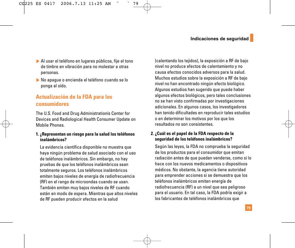 Actualización de la fda para los consumidores | LG CG225 User Manual | Page 175 / 192