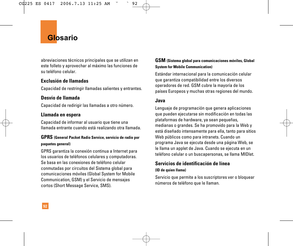 Glosario | LG CG225 User Manual | Page 188 / 192