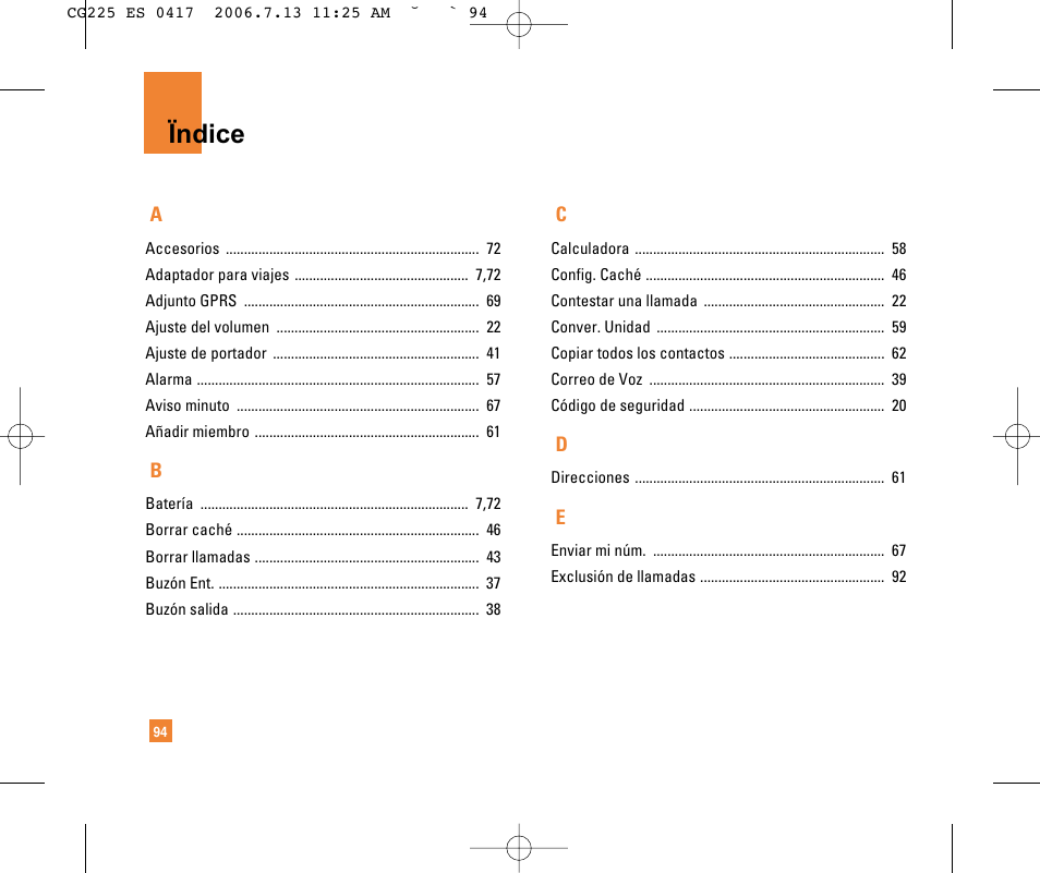 Ïndice | LG CG225 User Manual | Page 190 / 192