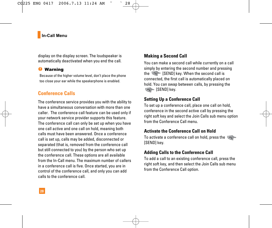 Conference calls | LG CG225 User Manual | Page 32 / 192