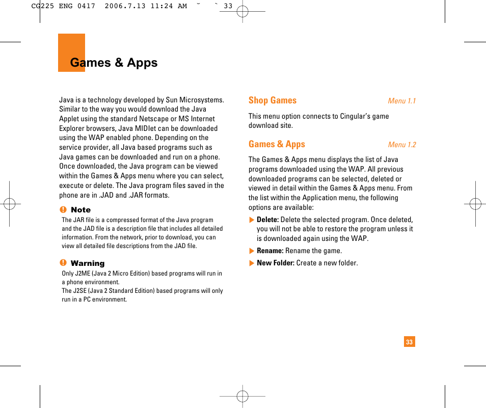 Games & apps | LG CG225 User Manual | Page 37 / 192