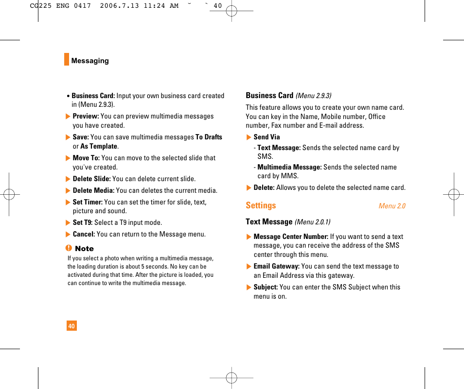 Settings | LG CG225 User Manual | Page 44 / 192