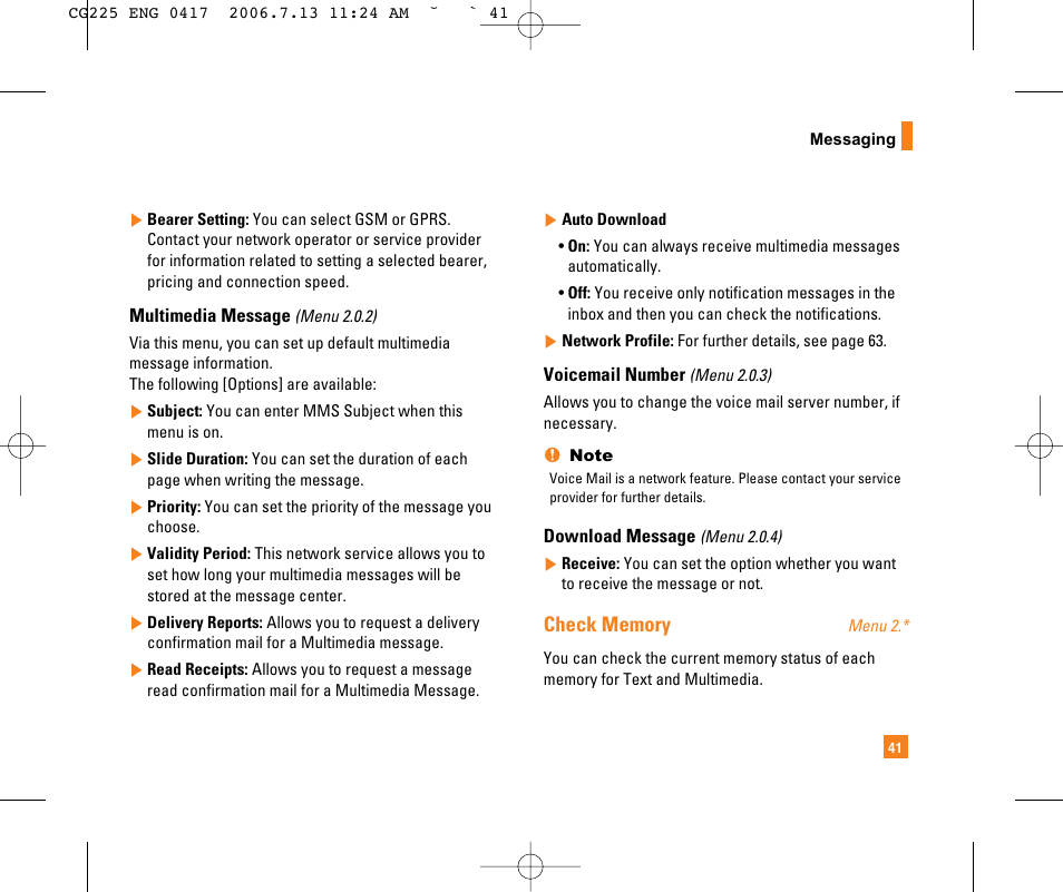 LG CG225 User Manual | Page 45 / 192