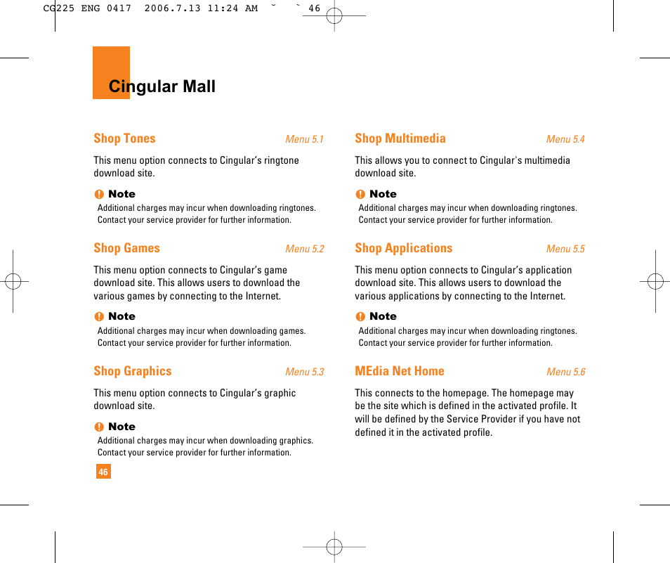 Cingular mall | LG CG225 User Manual | Page 50 / 192