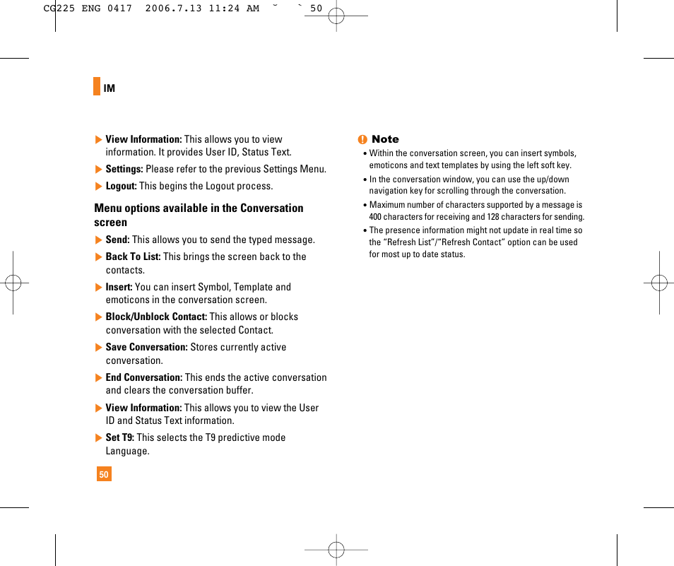 LG CG225 User Manual | Page 54 / 192