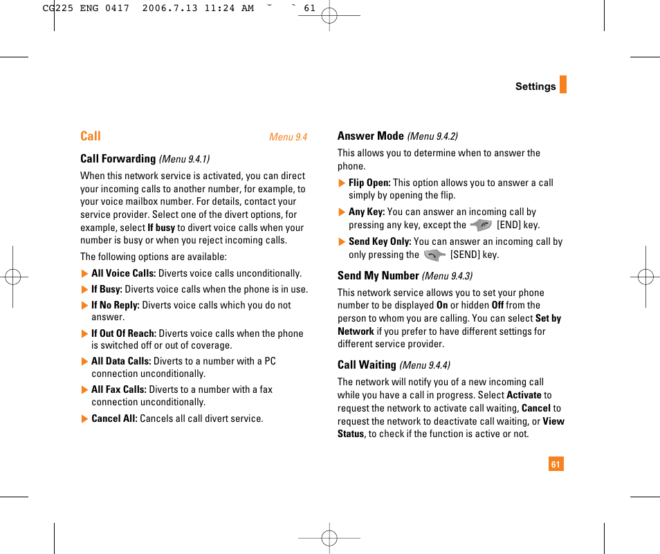 Call | LG CG225 User Manual | Page 65 / 192