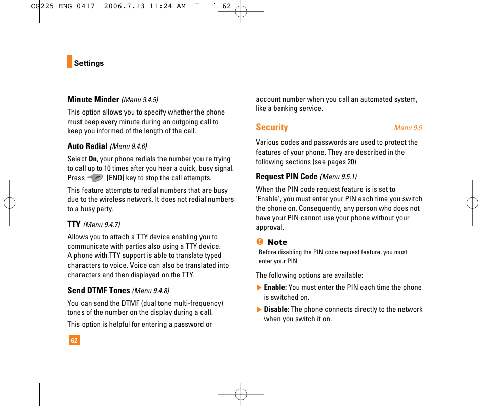 Security | LG CG225 User Manual | Page 66 / 192