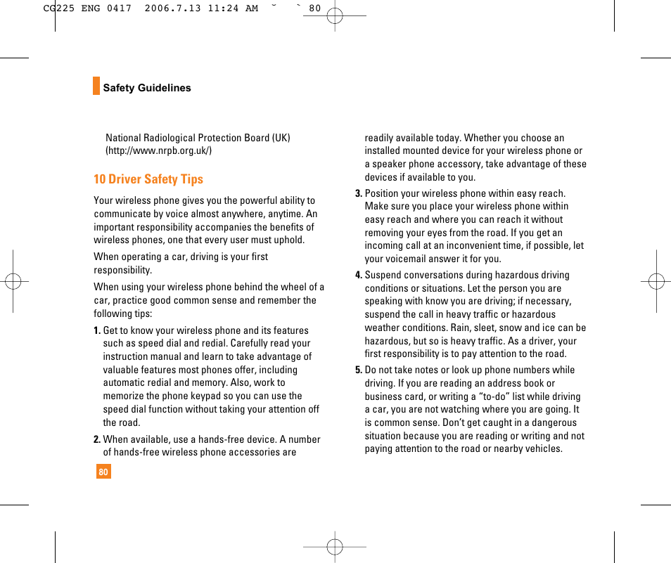 10 driver safety tips | LG CG225 User Manual | Page 84 / 192