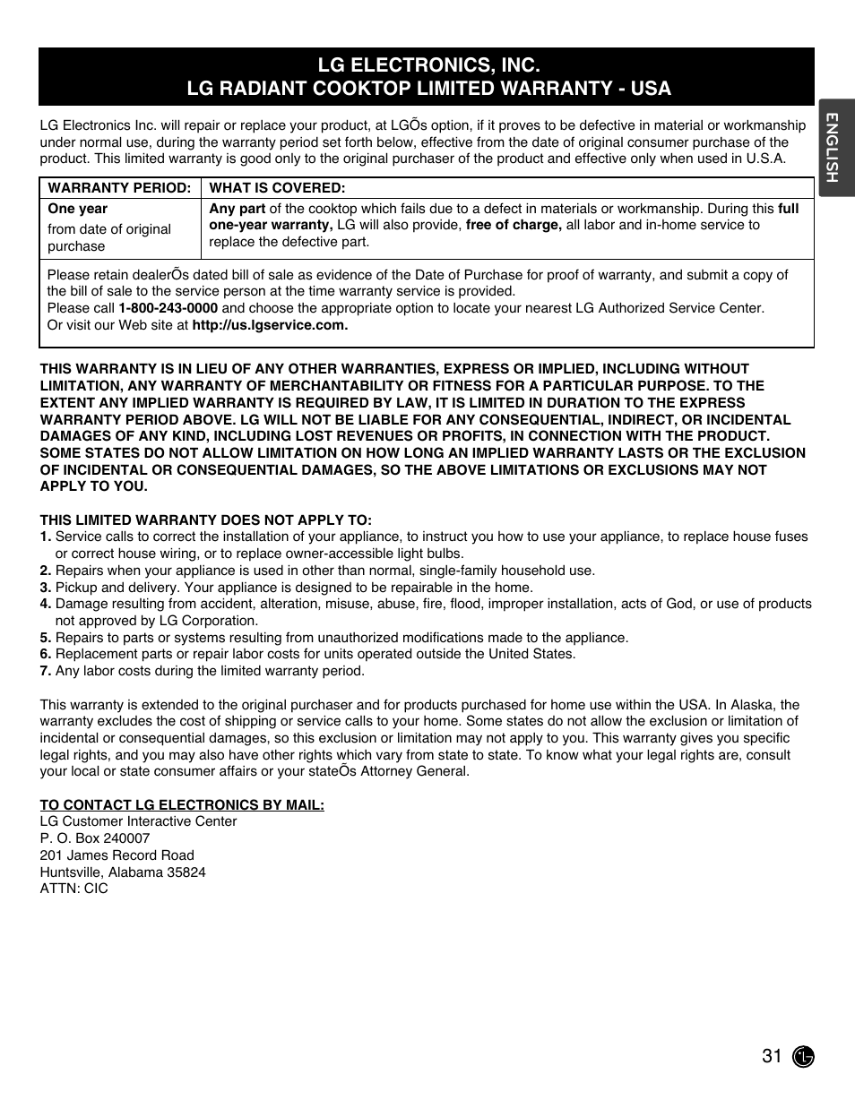 LG LCE3681ST User Manual | Page 31 / 100