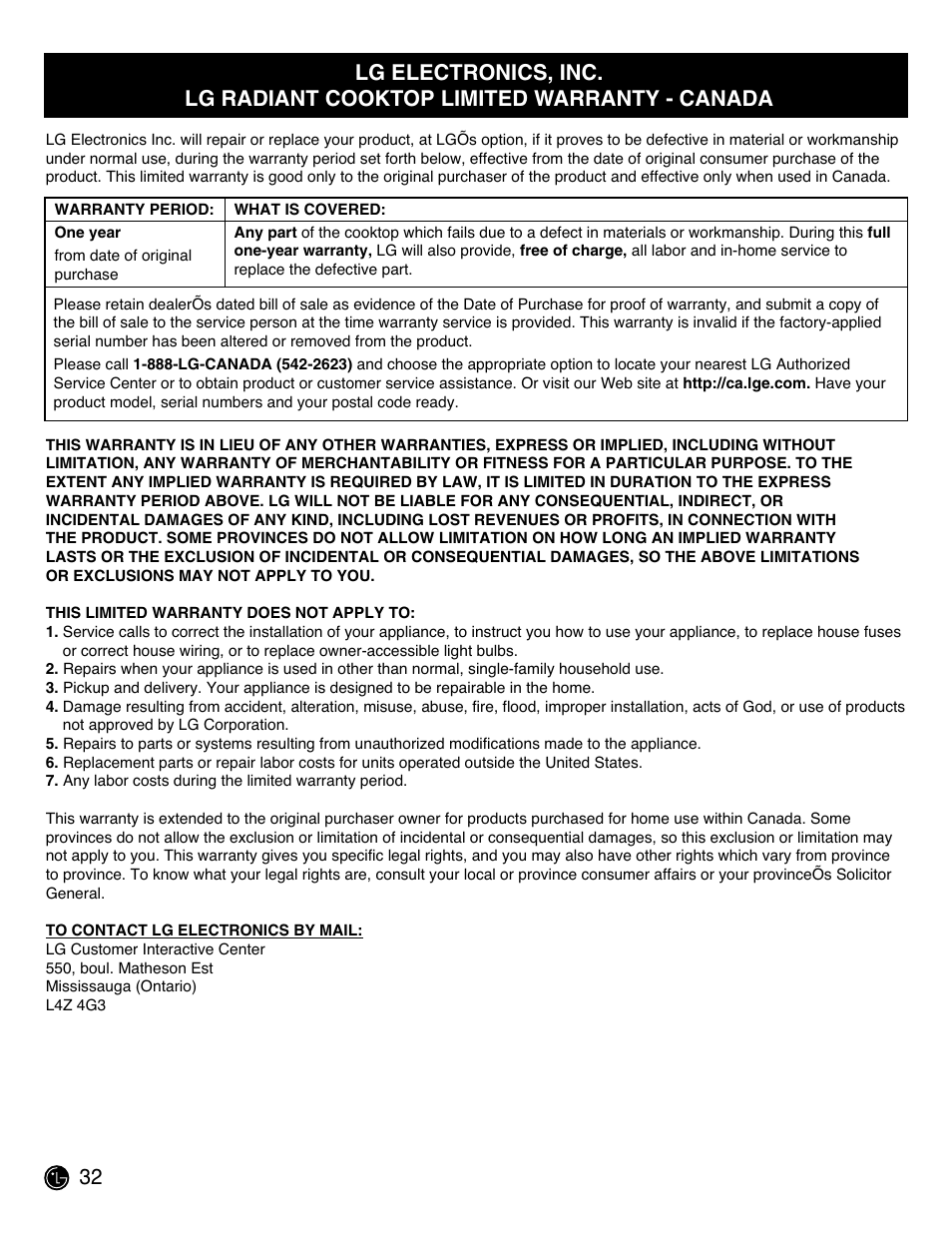 LG LCE3681ST User Manual | Page 32 / 100
