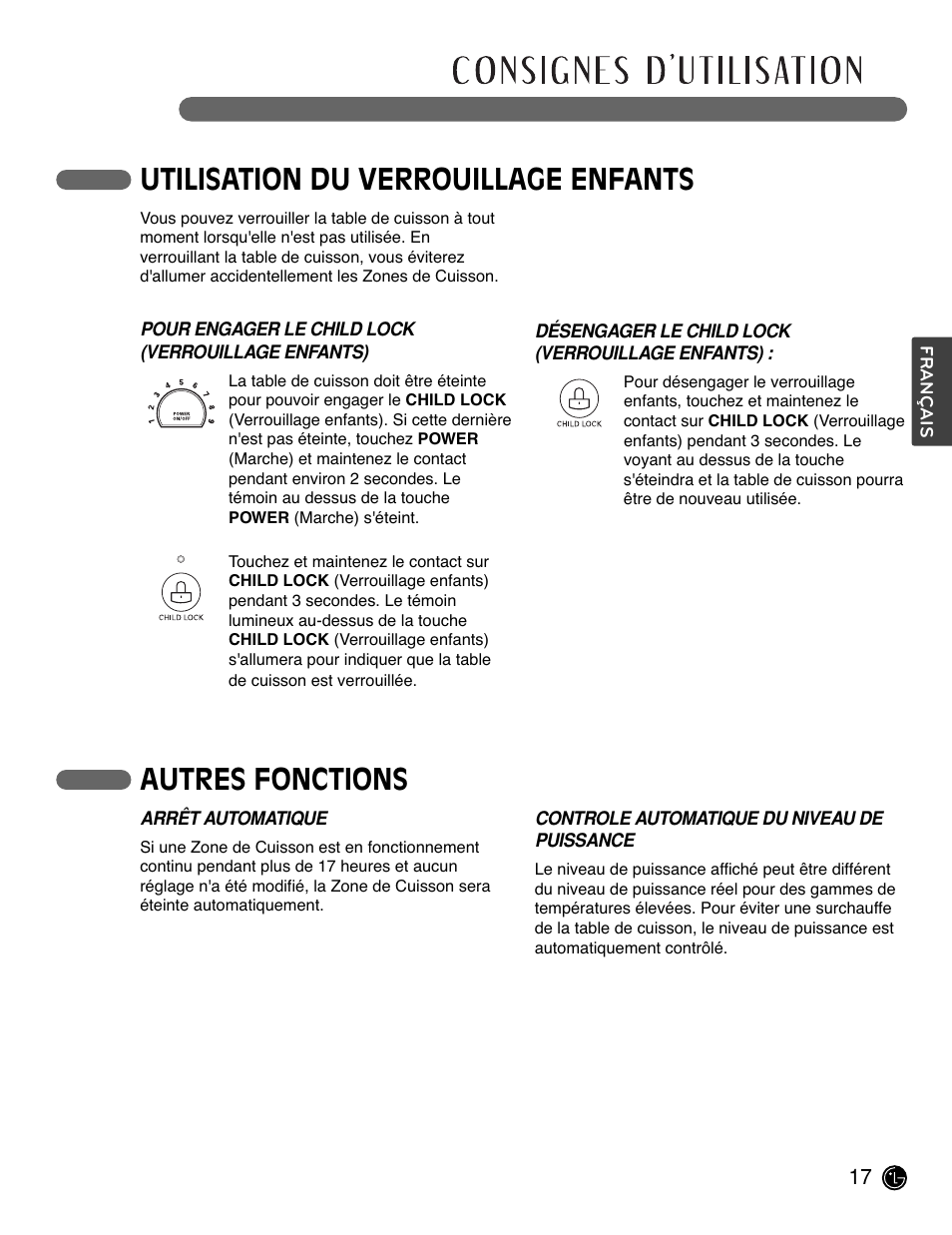 Utilisation du verrouillage enfants, Autres fonctions | LG LCE3681ST User Manual | Page 81 / 100