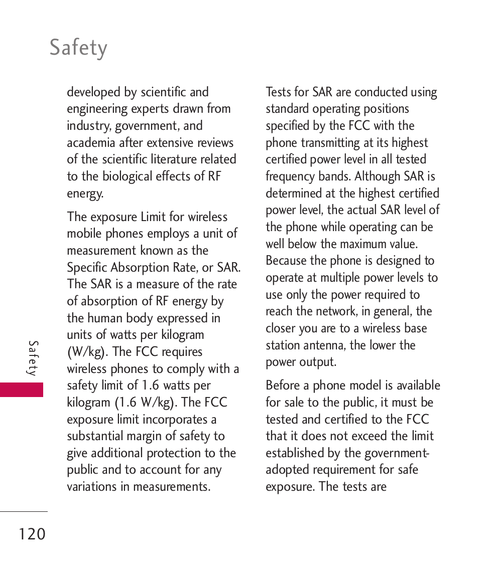 Safety | LG UN270 User Manual | Page 122 / 282