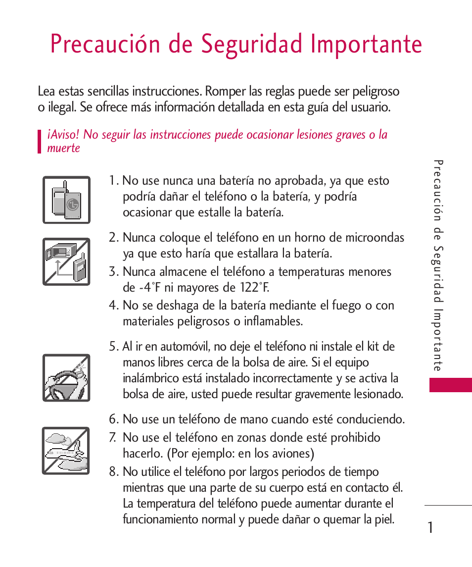 Precauci? de seguridad impo, Precaución de seguridad importante | LG UN270 User Manual | Page 138 / 282