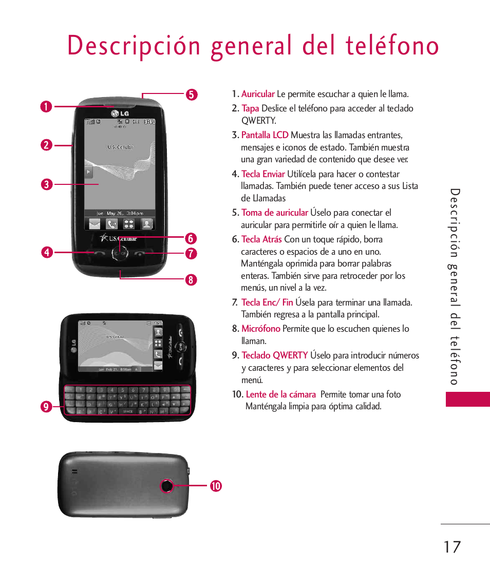 Descripci? general del tel, Descripción general del teléfono, De scr ipc ión ge ne ral de lte léf on o | LG UN270 User Manual | Page 154 / 282