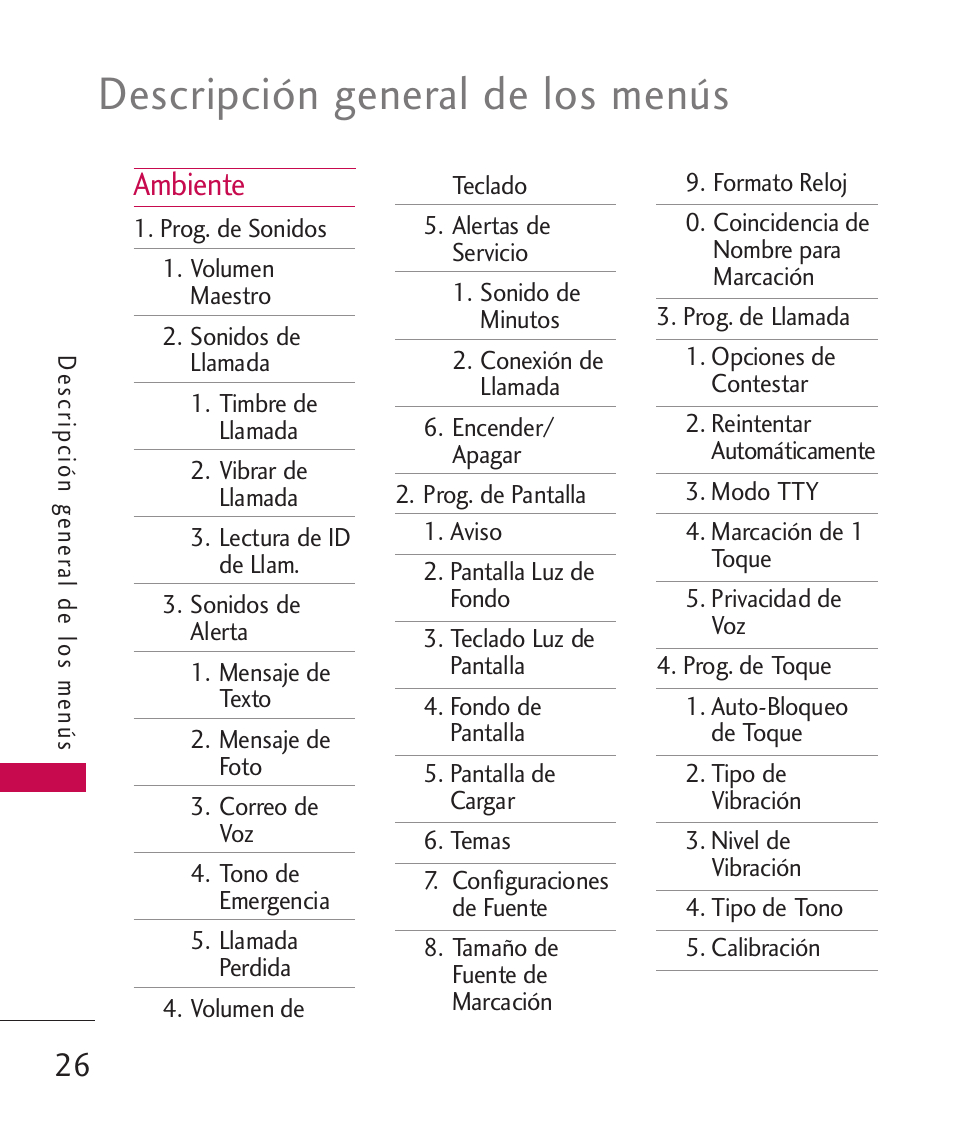 Descripción general de los menús, Ambiente | LG UN270 User Manual | Page 163 / 282