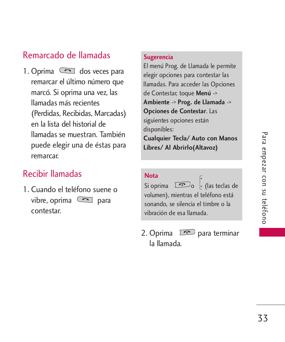 Remarcado de llamadas, Recibir llamadas | LG UN270 User Manual | Page 170 / 282