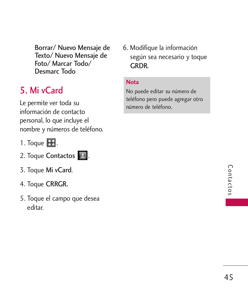 Mi vcard | LG UN270 User Manual | Page 182 / 282